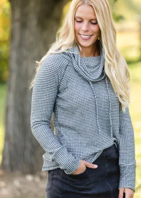 Charcoal Drawstring Waffle Knit Top