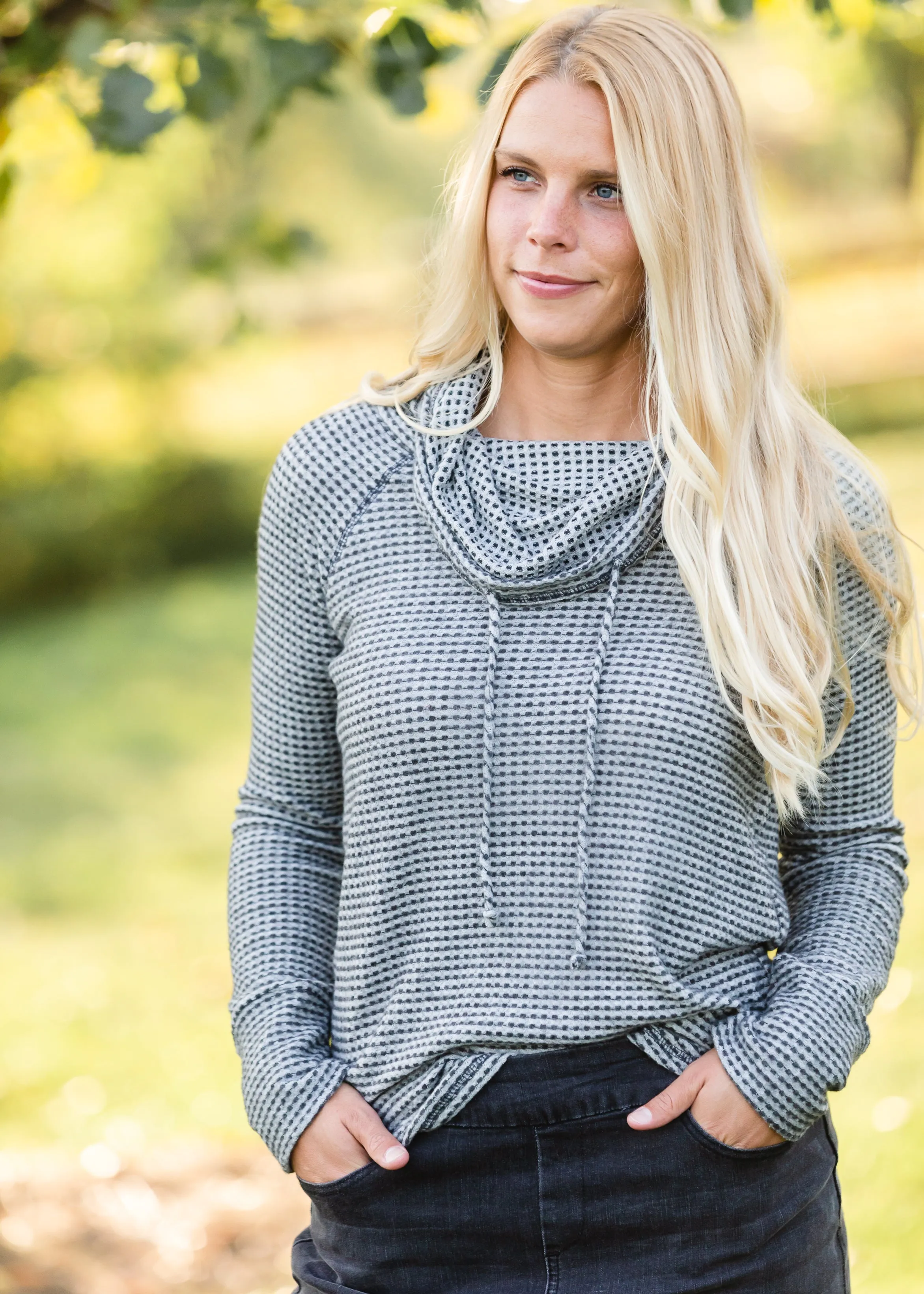 Charcoal Drawstring Waffle Knit Top