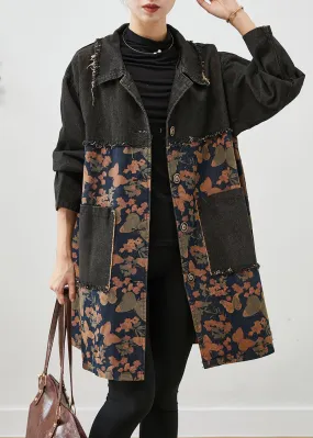 Classy Black Oversized Patchwork Print Denim Coats Fall LY9869