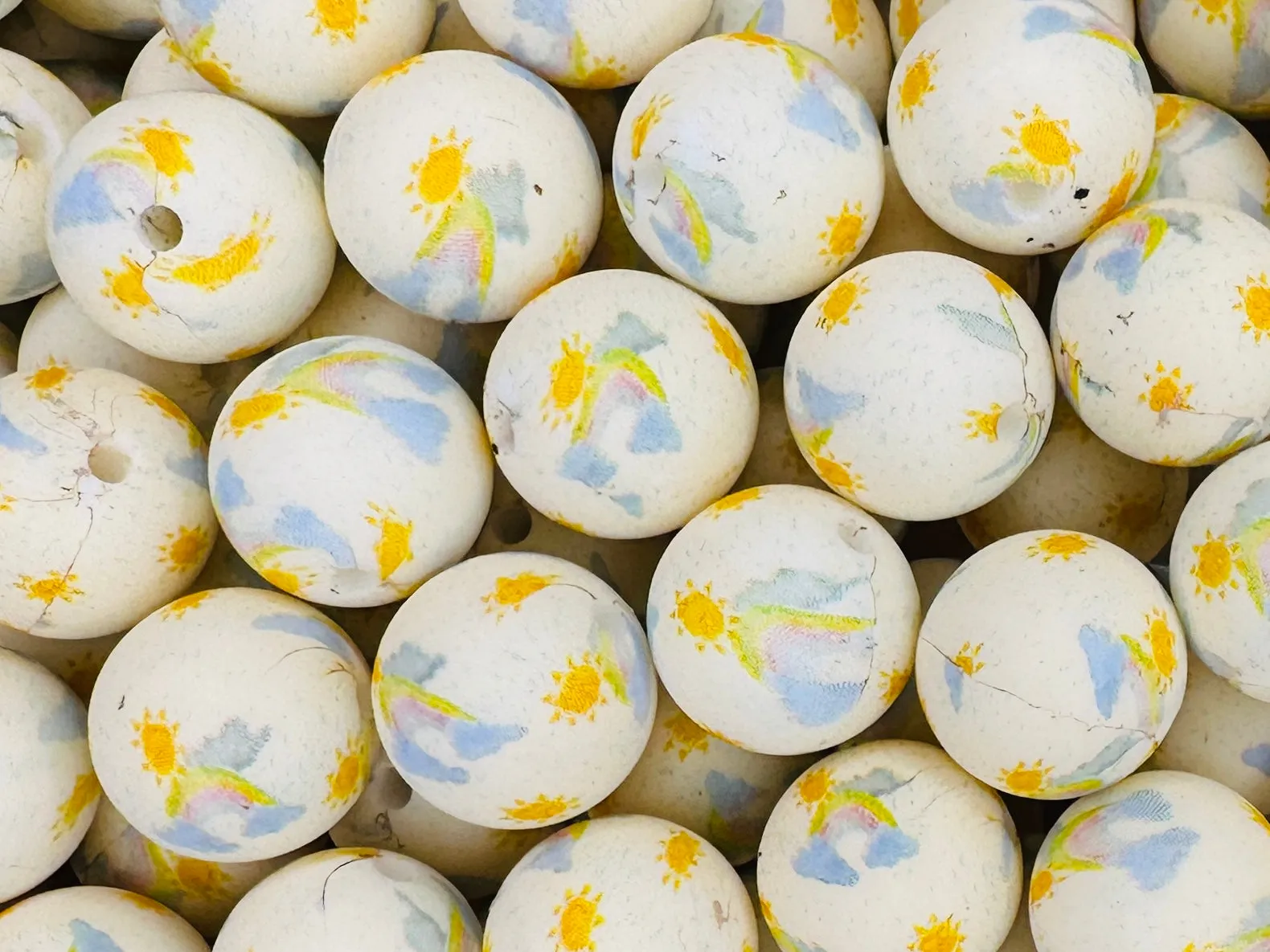 ***Discontinued***  Sunshine and Rainbows Printed 15mm Bead