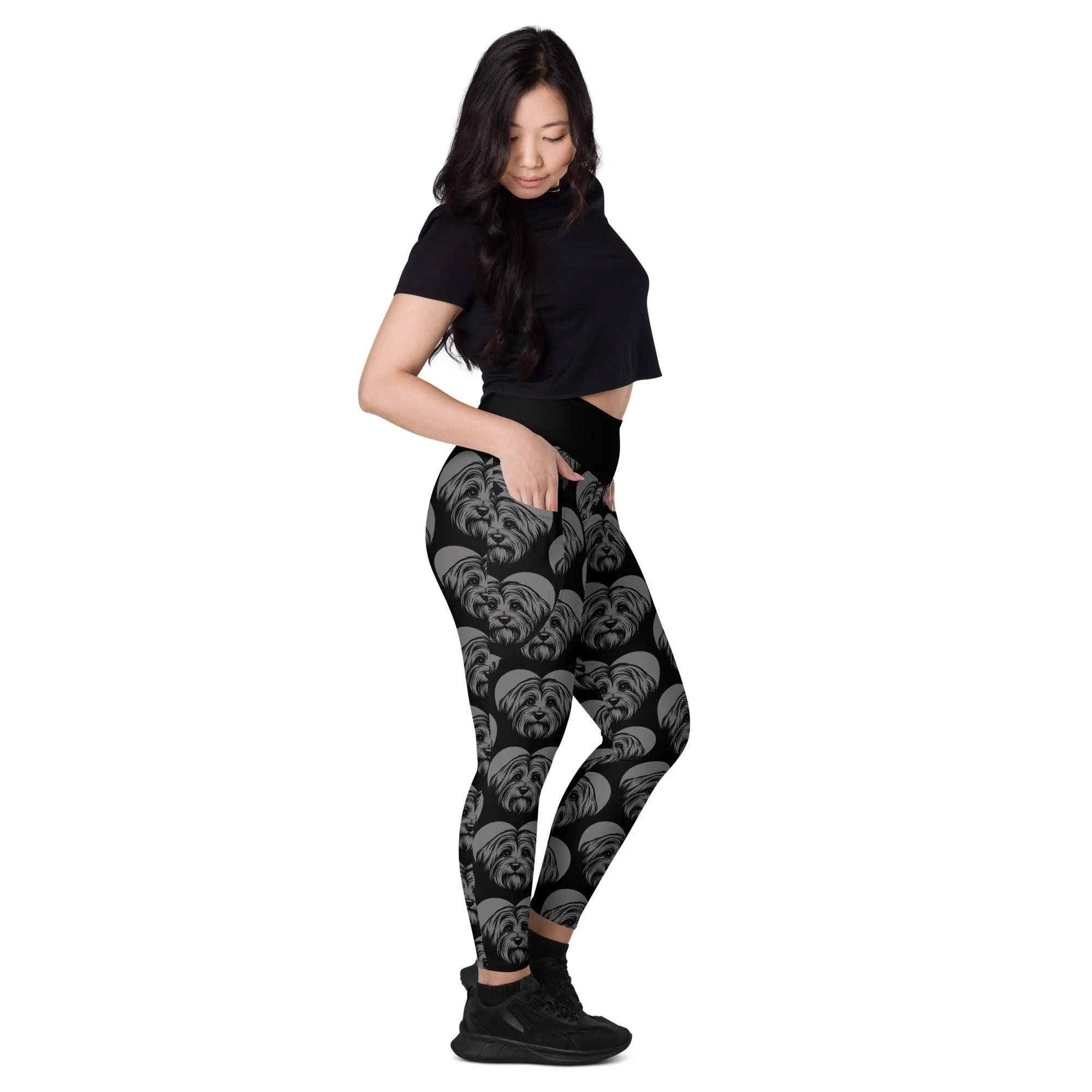 DOG BREED LEGGINGS with pockets - HAVANESE - HERTTAHOUND - grey