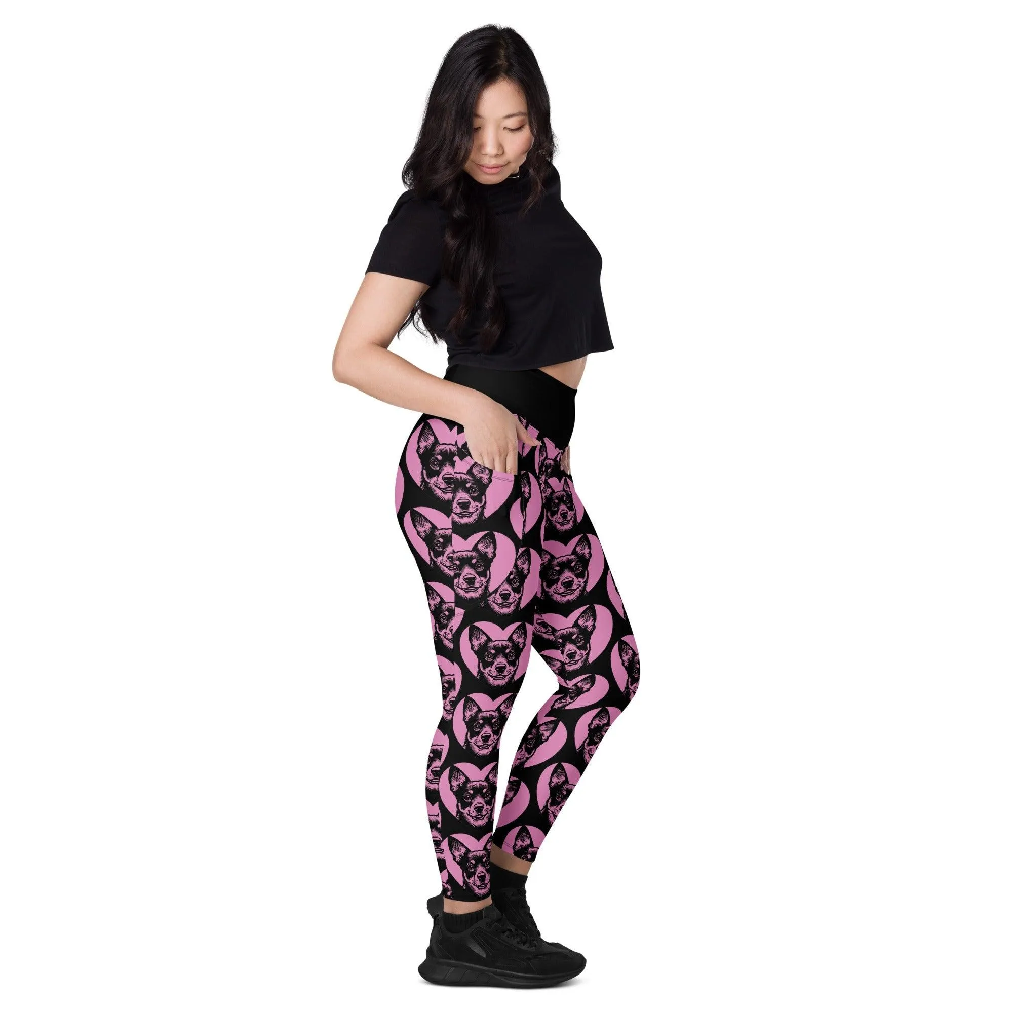 DOG BREED LEGGINGS with pockets - LANCASHIRE HEELER - HERTTAHOUND - pink