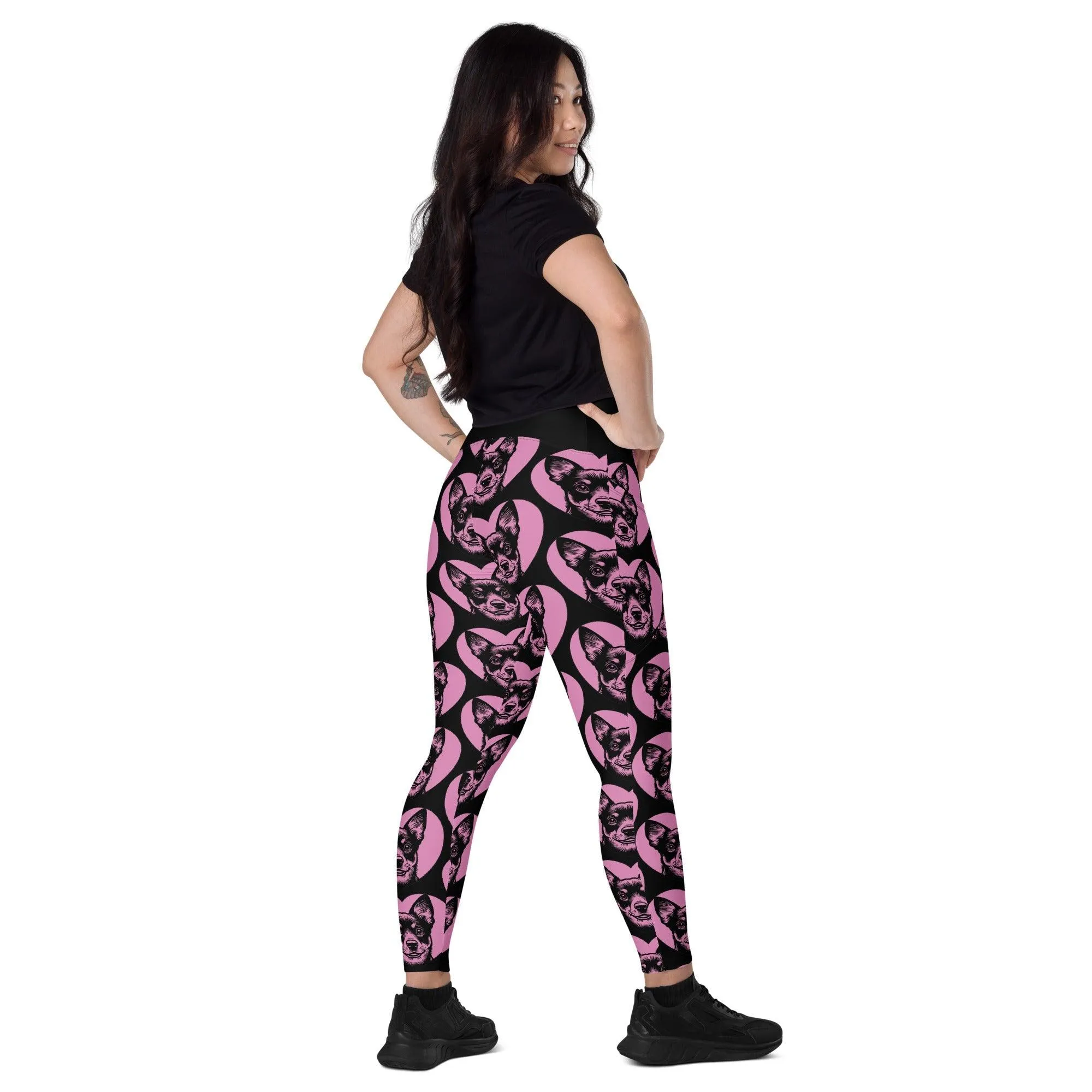 DOG BREED LEGGINGS with pockets - LANCASHIRE HEELER - HERTTAHOUND - pink