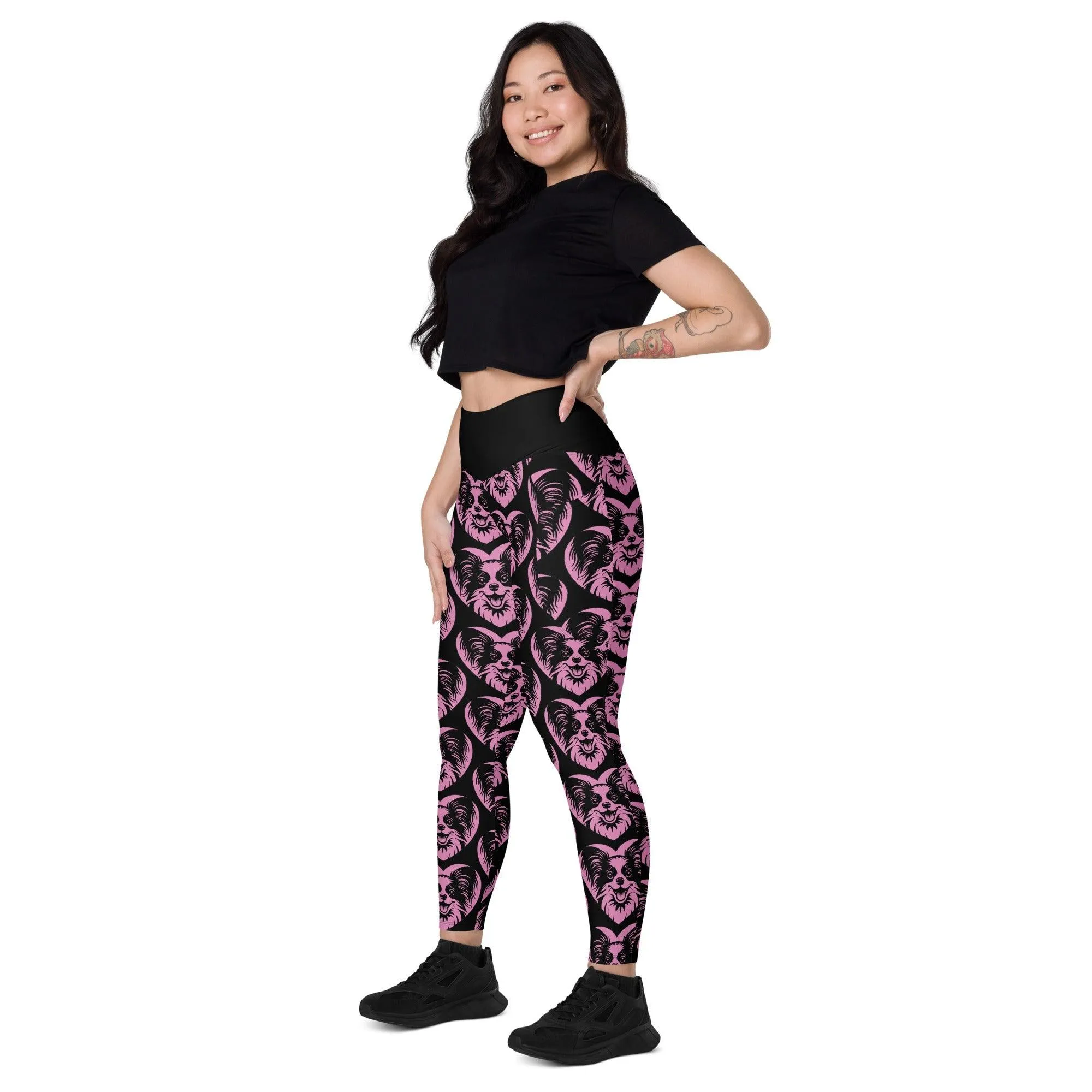 DOG BREED LEGGINGS with pockets - PAPILLON - HERTTAHOUND - pink