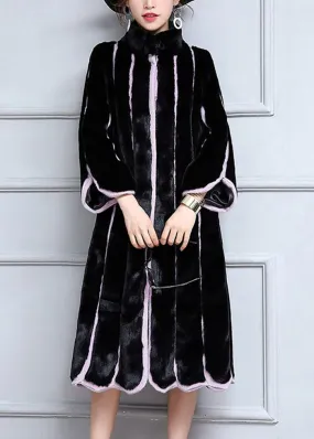 Fashion Black Oversized Patchwork Striped Faux Fur Coats Winter LY9410