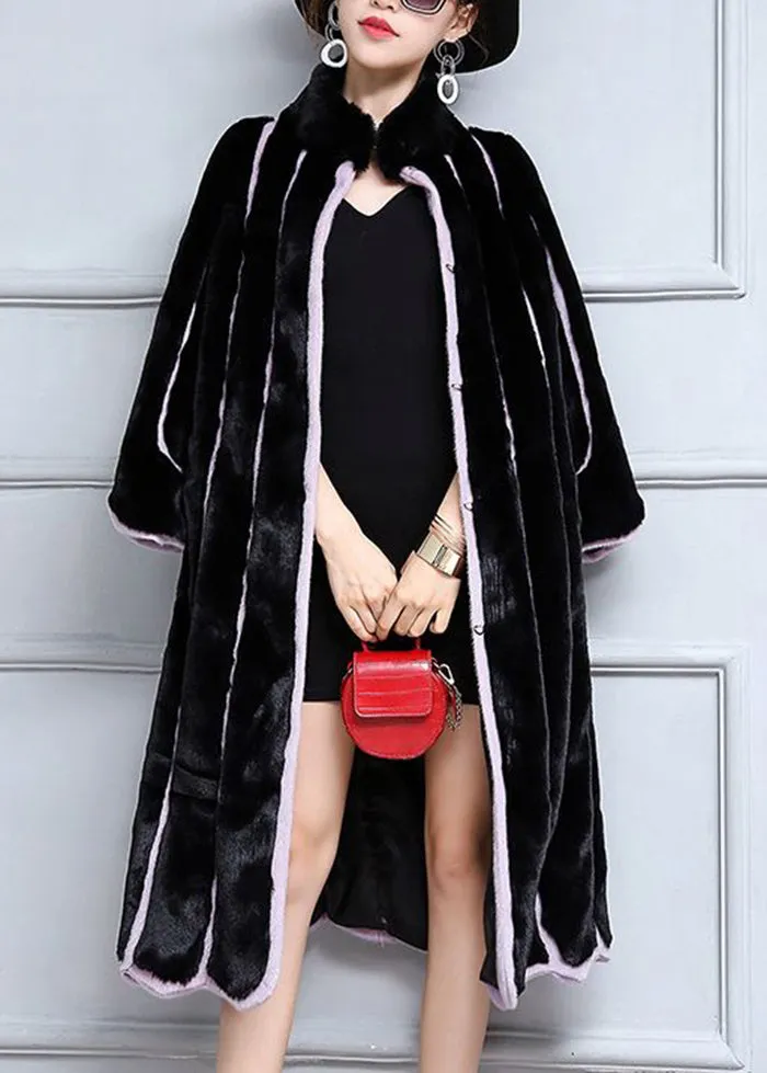 Fashion Black Oversized Patchwork Striped Faux Fur Coats Winter LY9410