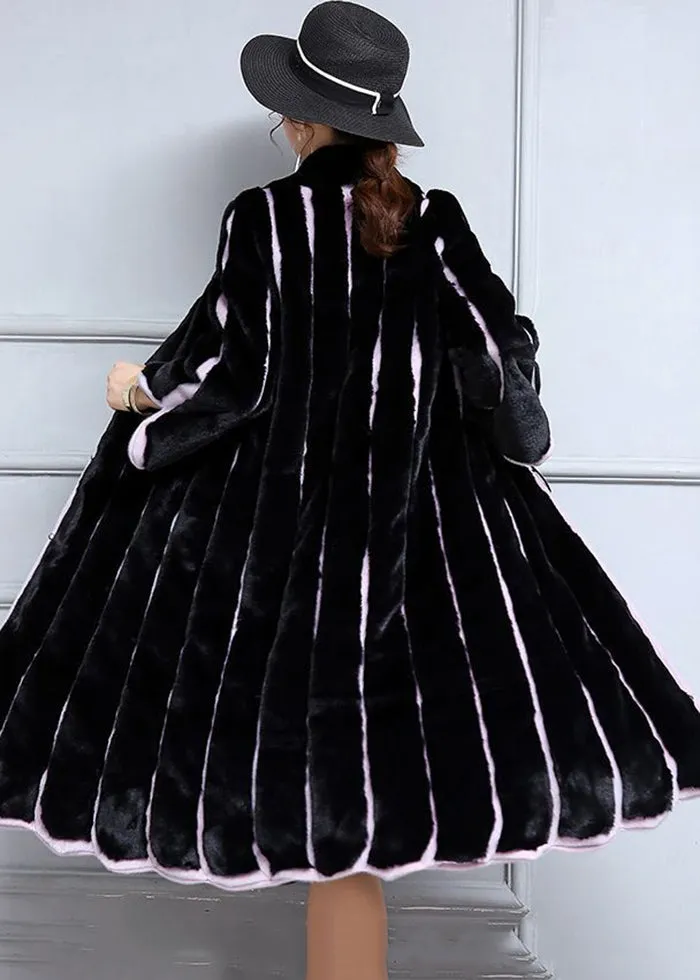 Fashion Black Oversized Patchwork Striped Faux Fur Coats Winter LY9410