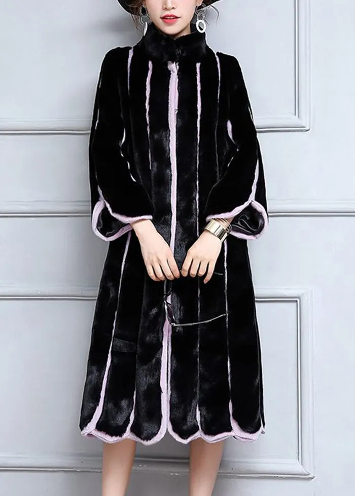 Fashion Black Oversized Patchwork Striped Faux Fur Coats Winter LY9410