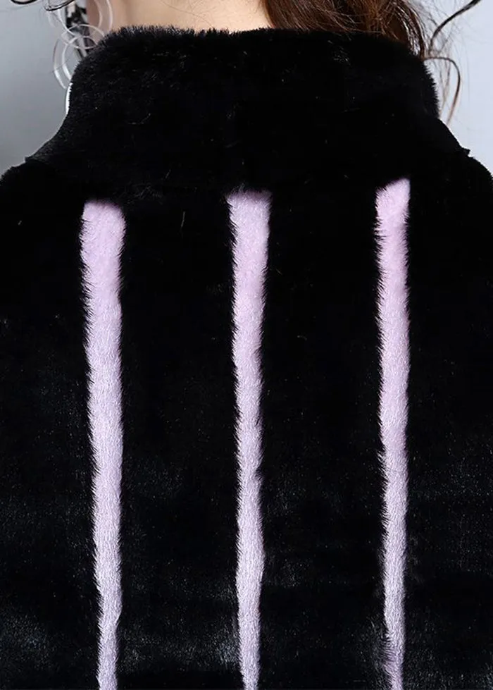 Fashion Black Oversized Patchwork Striped Faux Fur Coats Winter LY9410