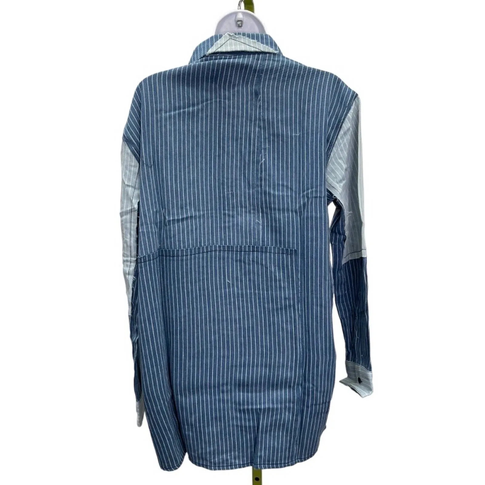 Free People x Sandrine Rose Patchwork Striped Denim Button Up Blouse Size L New