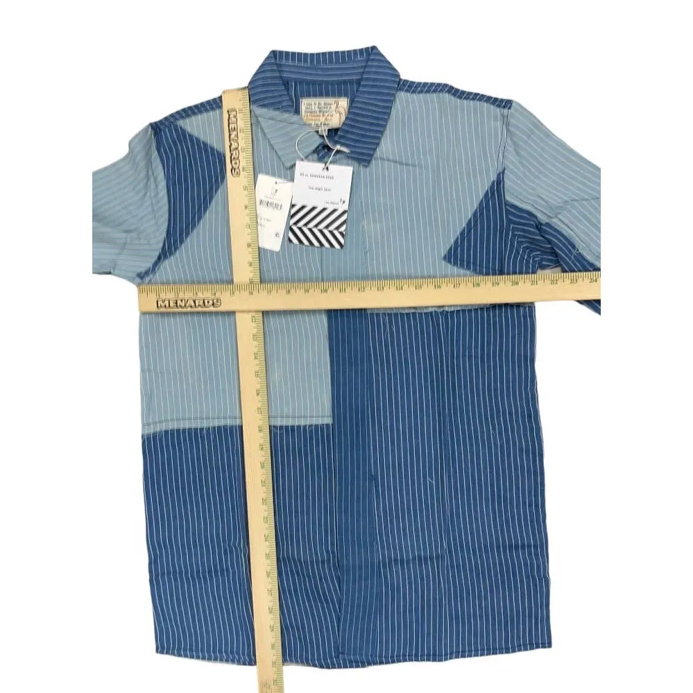 Free People x Sandrine Rose Patchwork Striped Denim Button Up Blouse Size M New