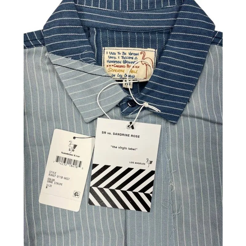 Free People x Sandrine Rose Patchwork Striped Denim Button Up Blouse Size M New