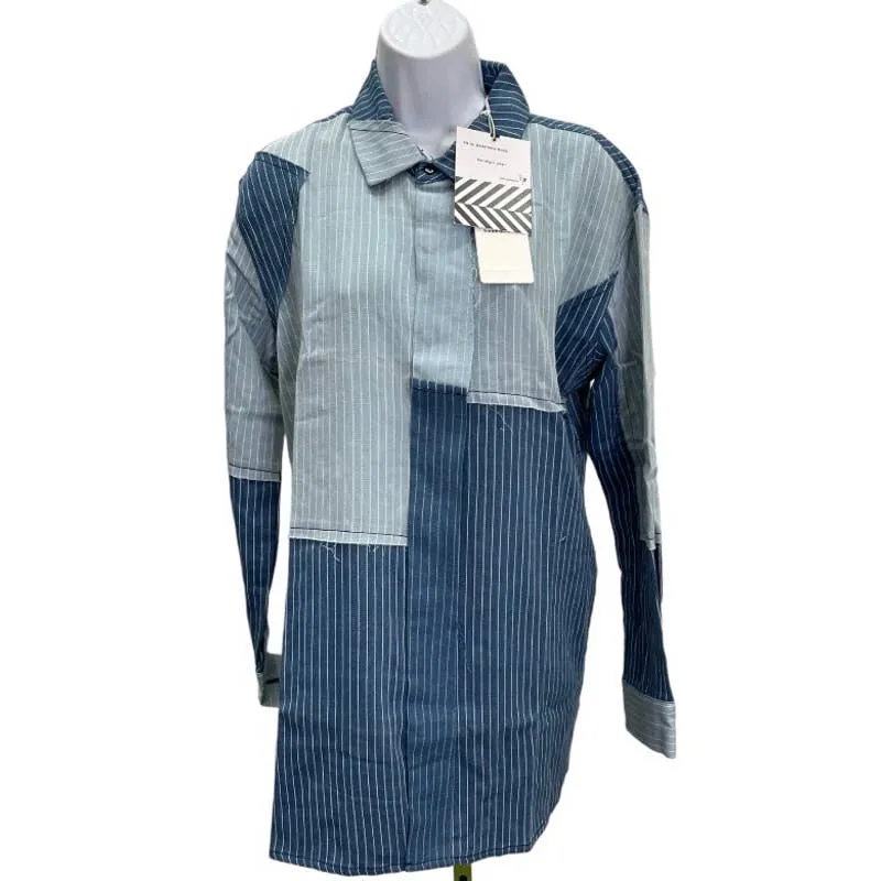 Free People x Sandrine Rose Patchwork Striped Denim Button Up Blouse Size M New