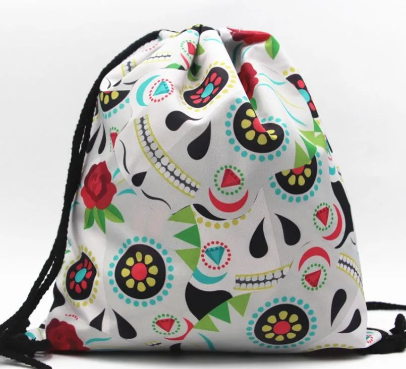 G211 Colorful Sugar Skull Drawstring Bag