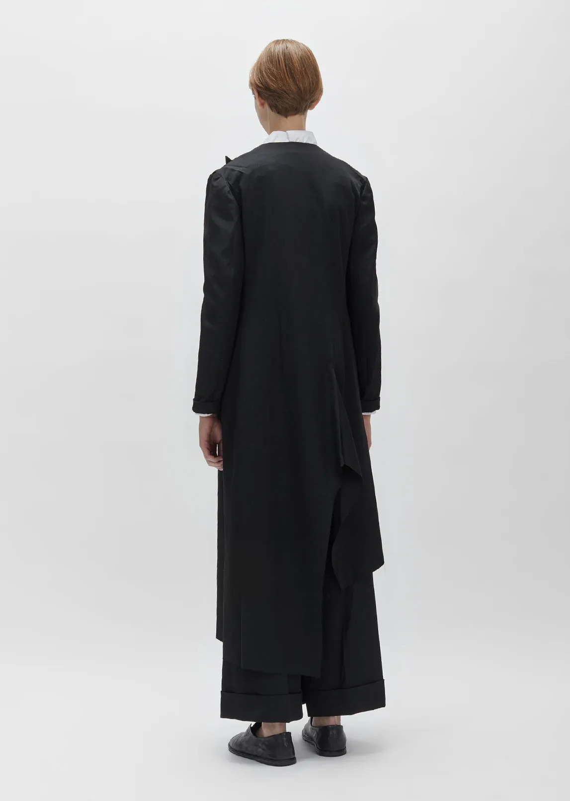 Gabardine Asymmetric Long Blazer