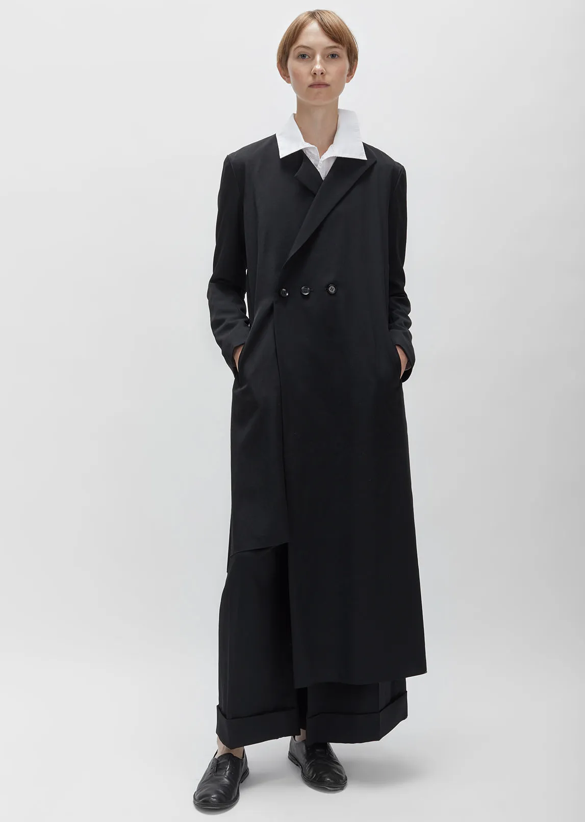 Gabardine Asymmetric Long Blazer