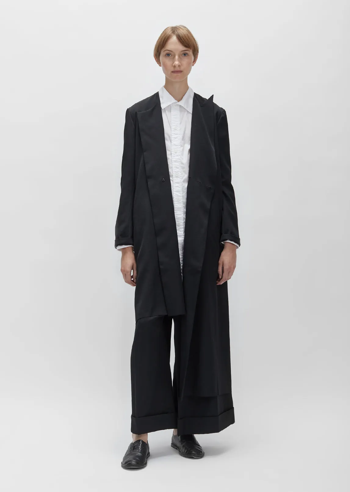 Gabardine Asymmetric Long Blazer