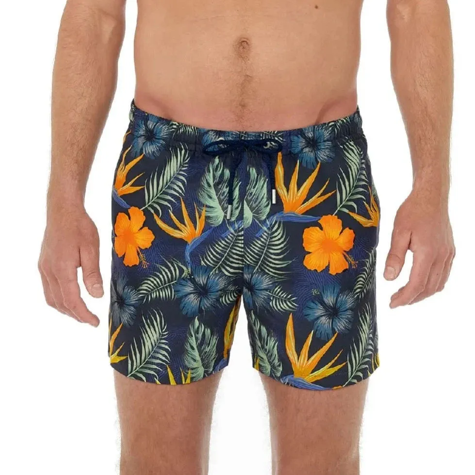 ID70551-Hom "Tiki" Navy Floral Beach Short