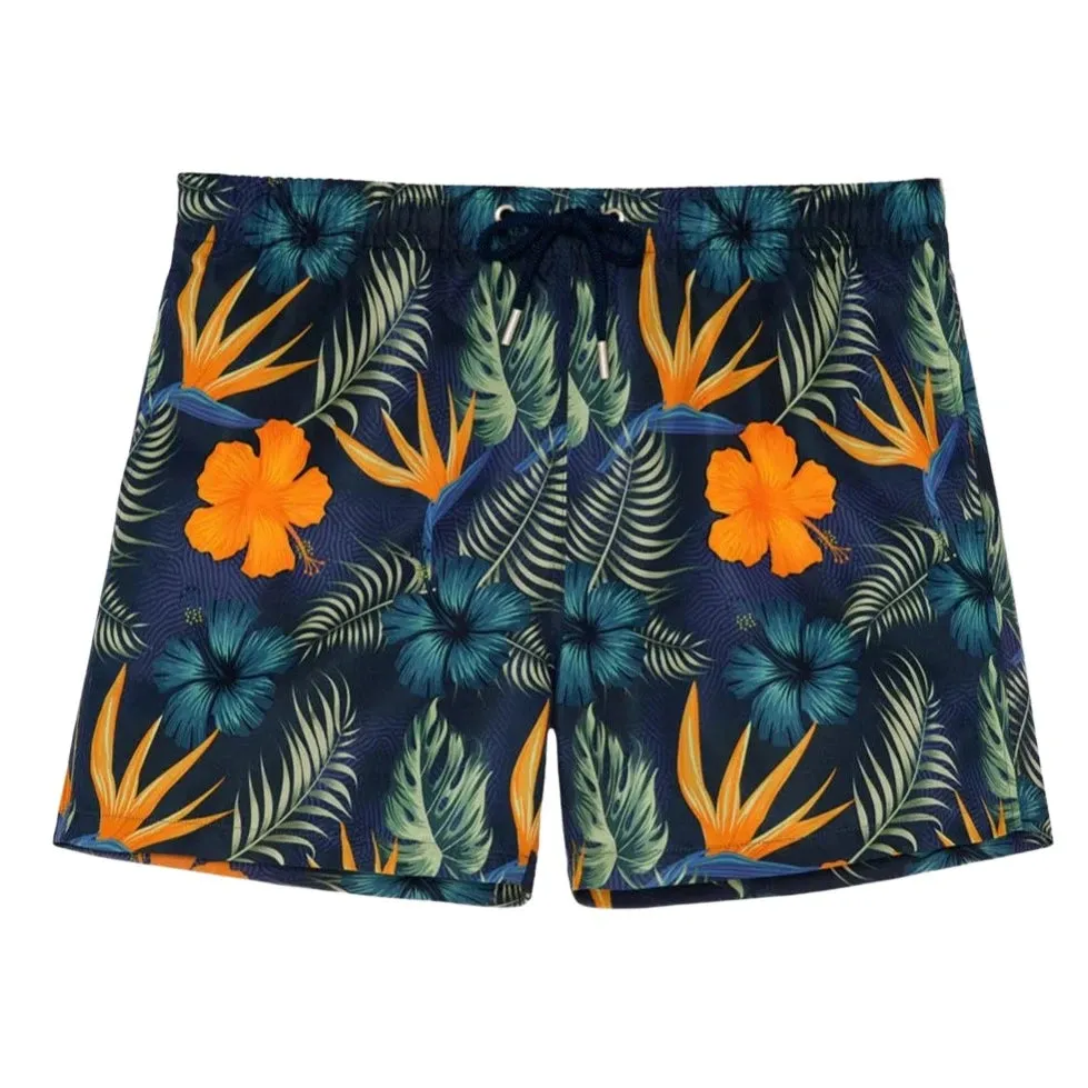 ID70551-Hom "Tiki" Navy Floral Beach Short