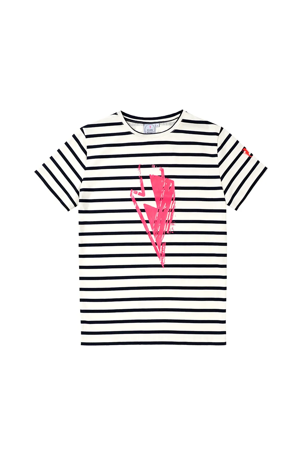 Ivory with Navy Stripe and Neon Pink Glitch Bolt T-Shirt
