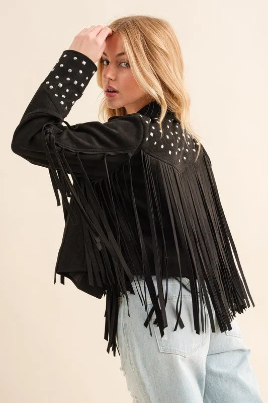Jacket - "Blue B" Studded Fringe Open Western