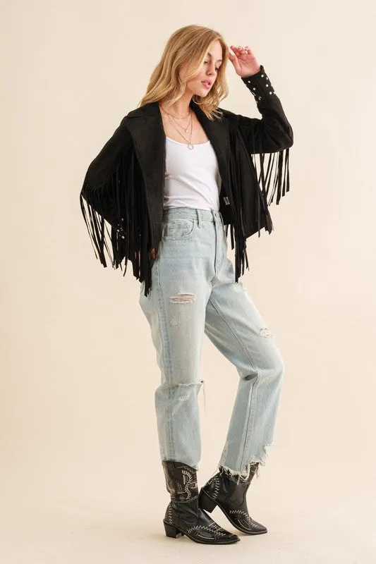 Jacket - "Blue B" Studded Fringe Open Western