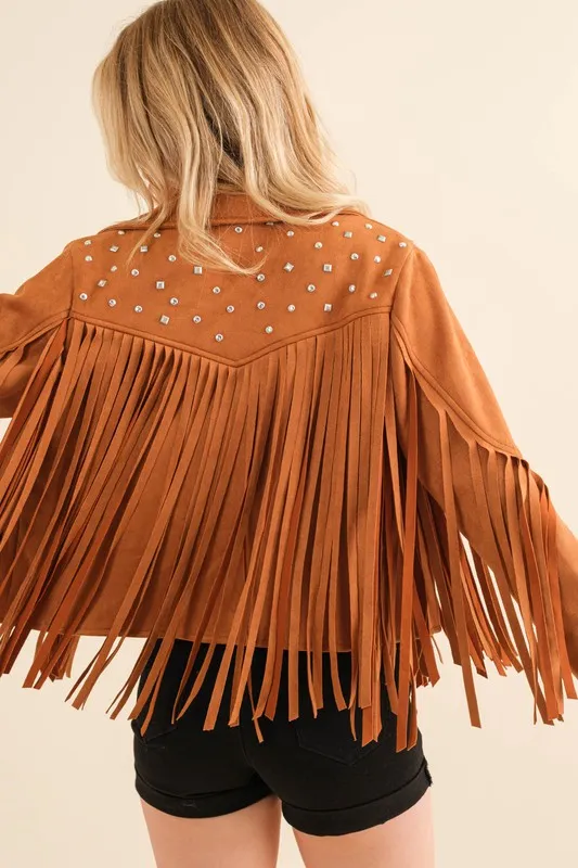 Jacket - "Blue B" Studded Fringe Open Western