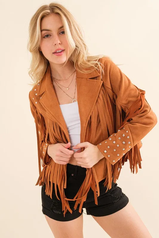 Jacket - "Blue B" Studded Fringe Open Western