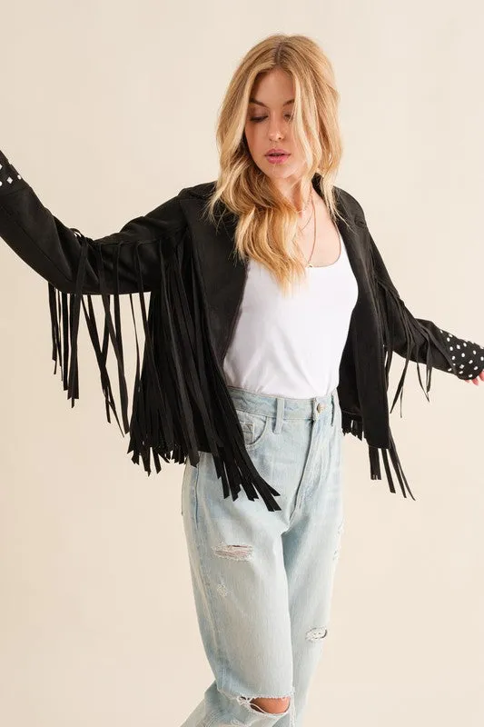 Jacket - "Blue B" Studded Fringe Open Western