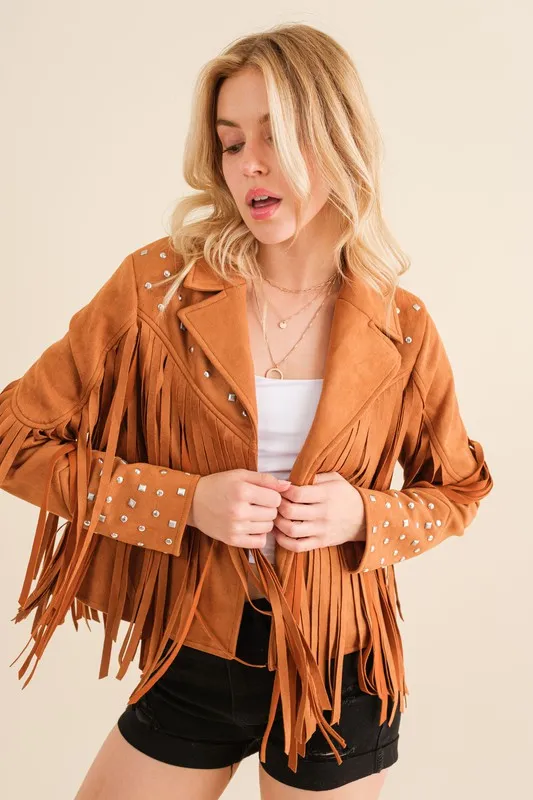 Jacket - "Blue B" Studded Fringe Open Western