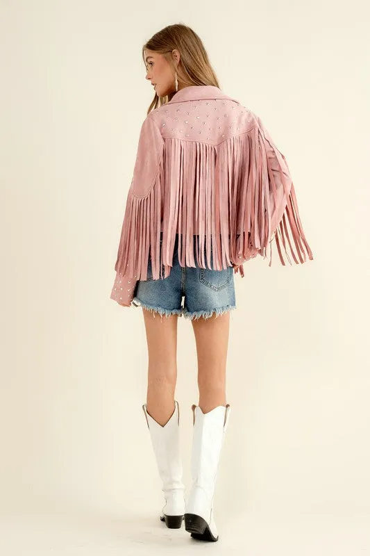 Jacket - "Blue B" Studded Fringe Open Western