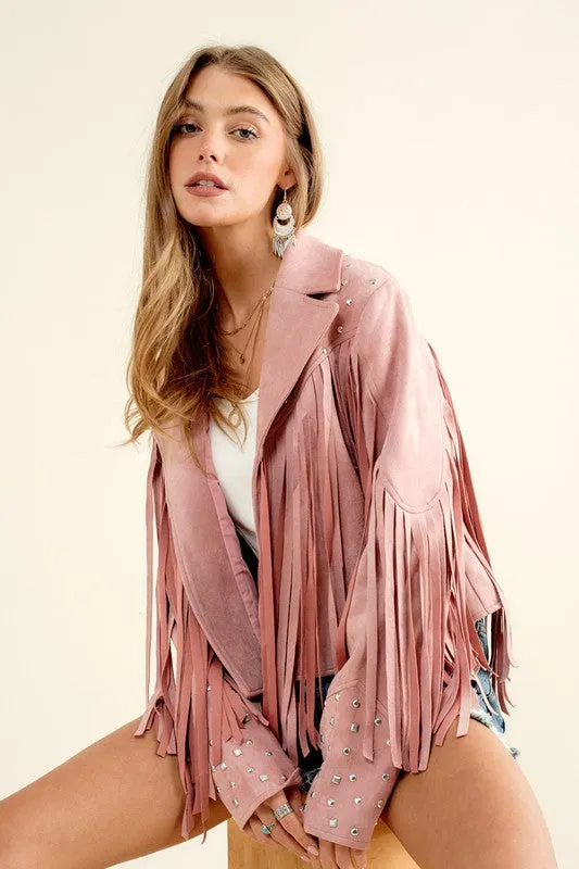 Jacket - "Blue B" Studded Fringe Open Western