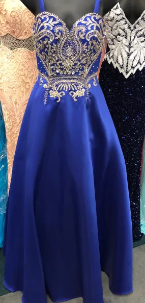 Jovani JVN50070 Size 00 Royal Blue Strapless A Line Prom Dress Embroidered Formal Gown