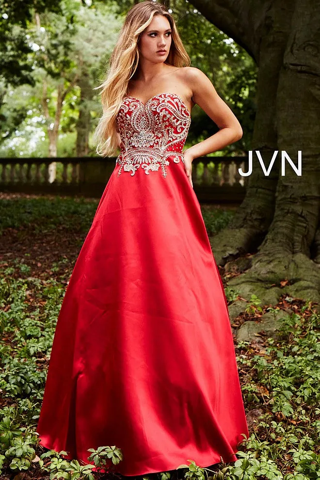 Jovani JVN50070 Size 00 Royal Blue Strapless A Line Prom Dress Embroidered Formal Gown