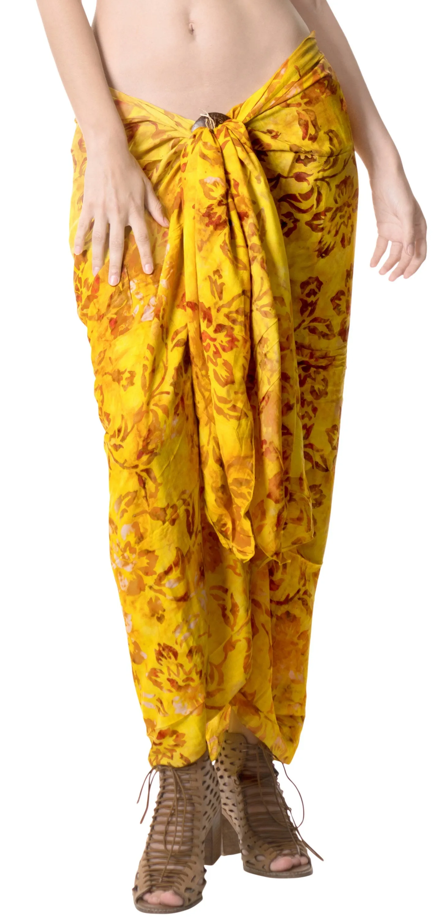 LA LEELA Bathing Suit Tie Slit Aloha Sarong Printed 78"X43" Golden_4417