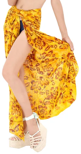 LA LEELA Bathing Suit Tie Slit Aloha Sarong Printed 78"X43" Golden_4417