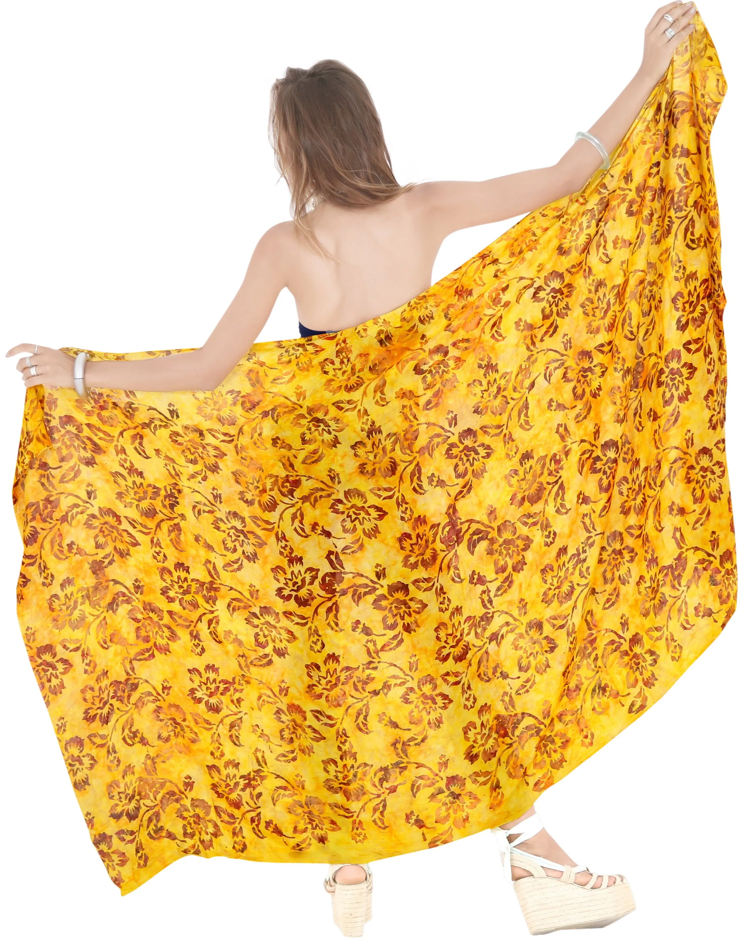 LA LEELA Bathing Suit Tie Slit Aloha Sarong Printed 78"X43" Golden_4417