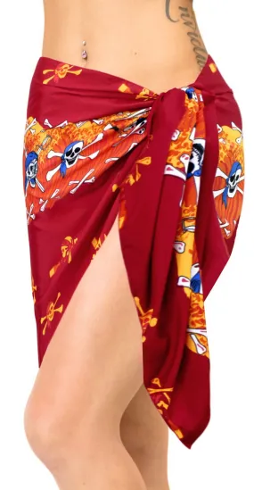 La Leela Likre Swimsuit Wrap Pareo Girl Beach Sarong Printed 72"X21" Red_331