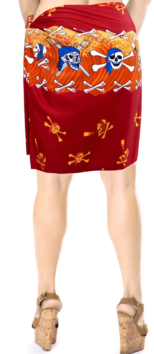 La Leela Likre Swimsuit Wrap Pareo Girl Beach Sarong Printed 72"X21" Red_331