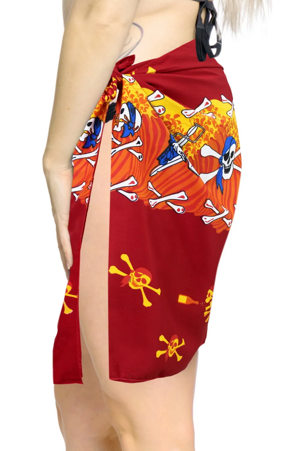 La Leela Likre Swimsuit Wrap Pareo Girl Beach Sarong Printed 72"X21" Red_331