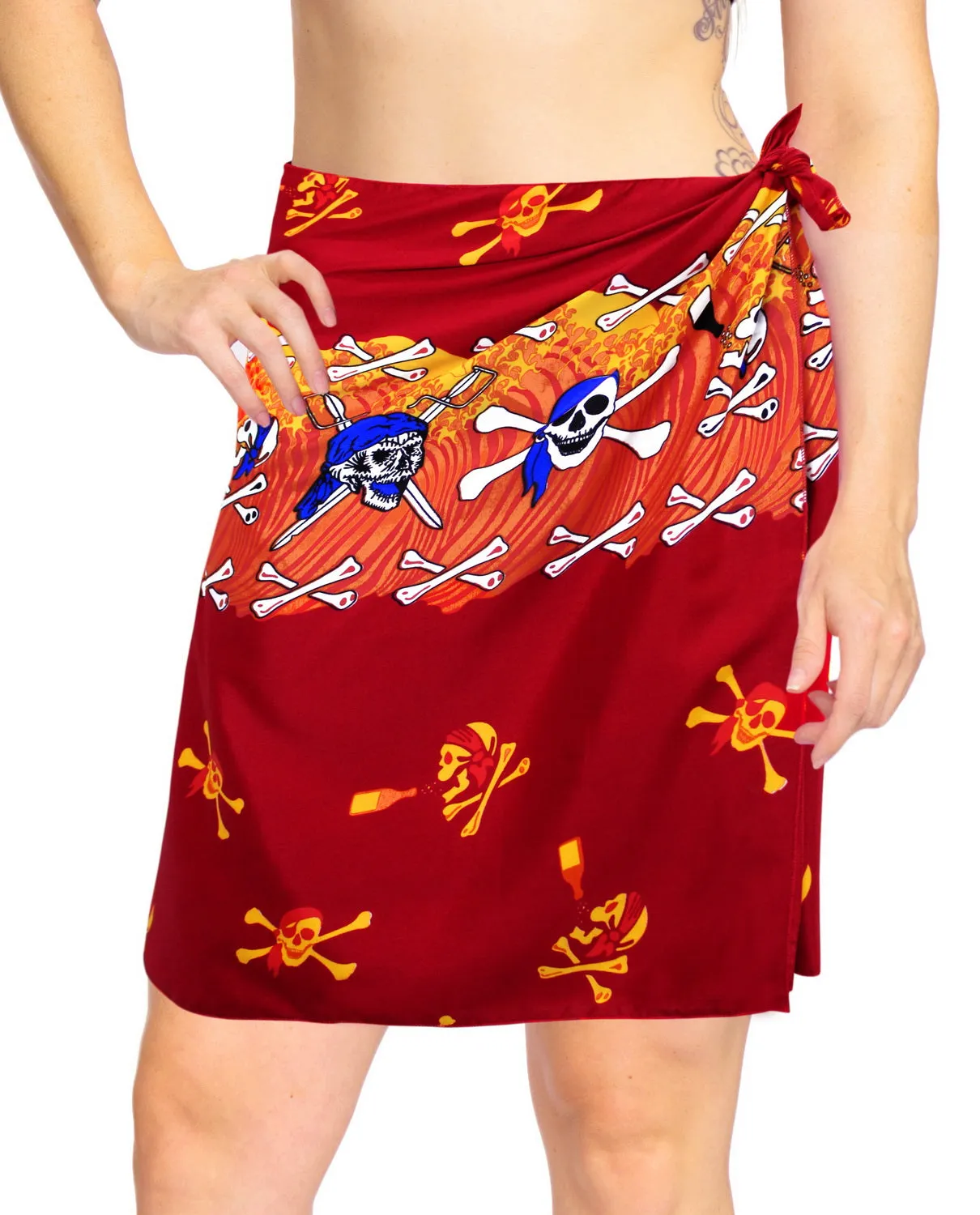 La Leela Likre Swimsuit Wrap Pareo Girl Beach Sarong Printed 72"X21" Red_331
