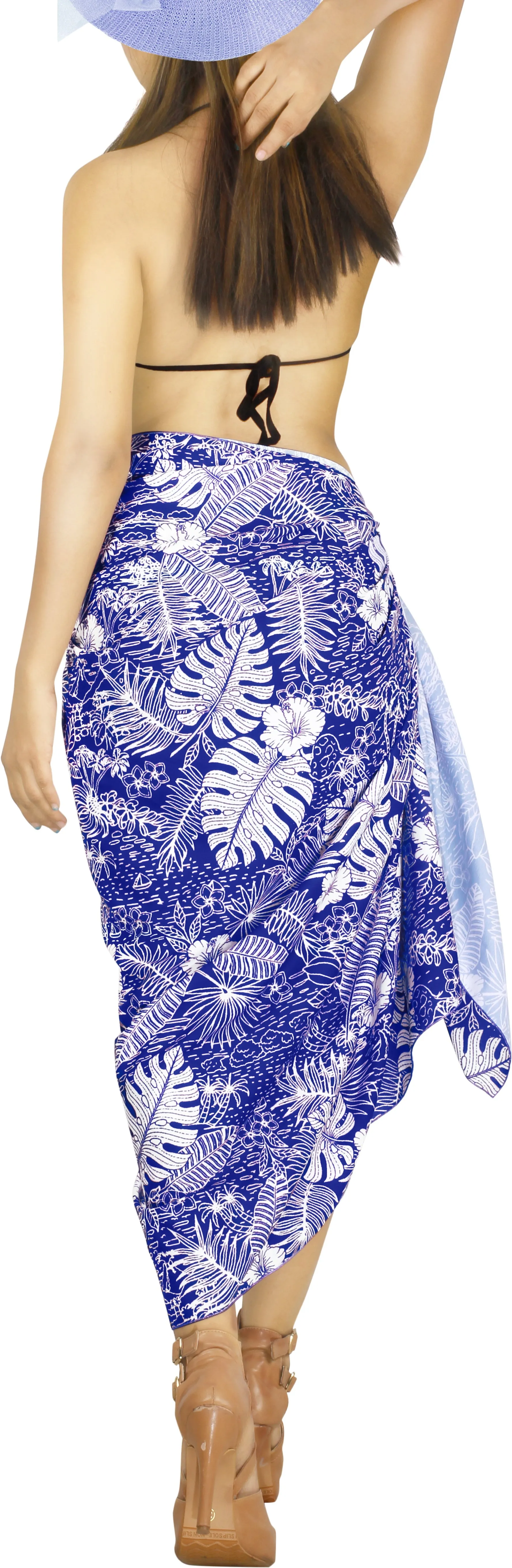 LA LEELA Printed Blue Beach Sarong for Women Beach Wrap Cover Up for Swimsuit - ONE SIZE