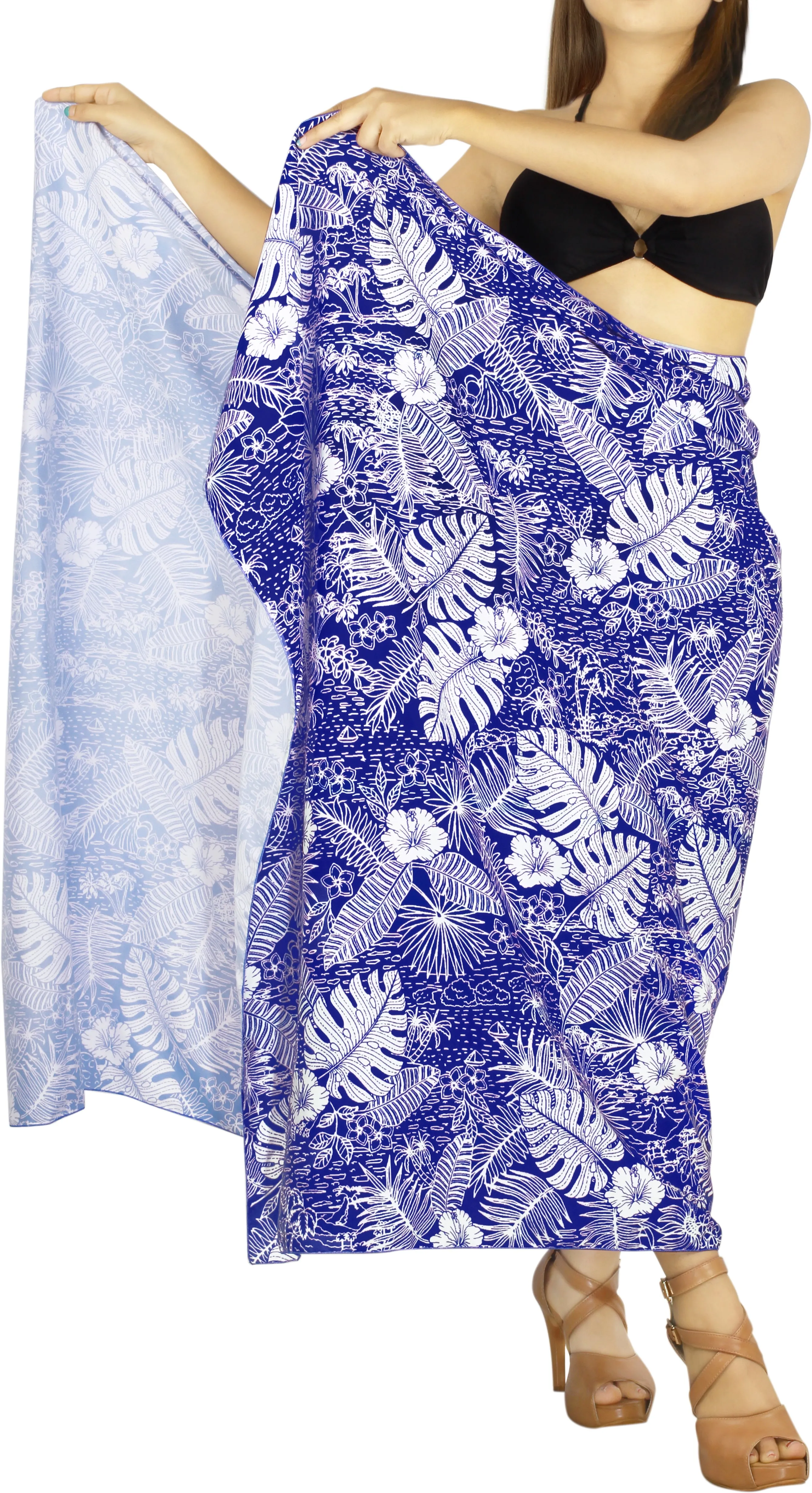 LA LEELA Printed Blue Beach Sarong for Women Beach Wrap Cover Up for Swimsuit - ONE SIZE