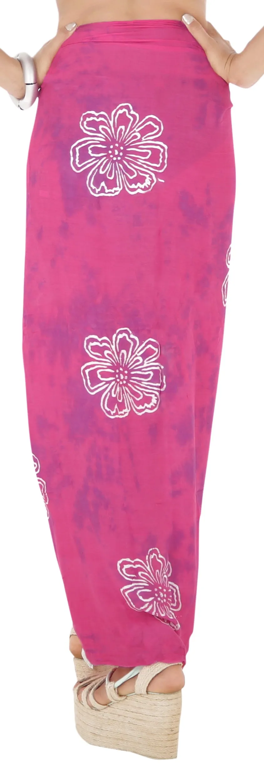 LA LEELA Rayon Hawaiian Women Wrap Suit Sarong Printed 78"X43" Dark Pink_4473