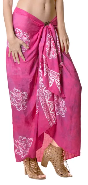 LA LEELA Rayon Hawaiian Women Wrap Suit Sarong Printed 78"X43" Dark Pink_4473