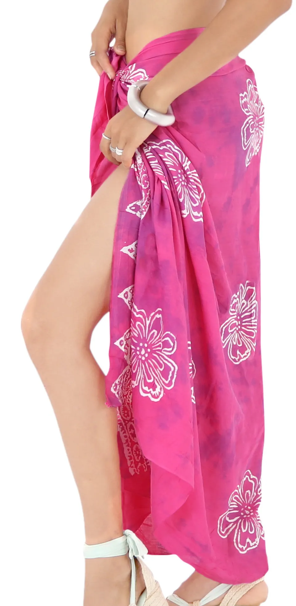LA LEELA Rayon Hawaiian Women Wrap Suit Sarong Printed 78"X43" Dark Pink_4473