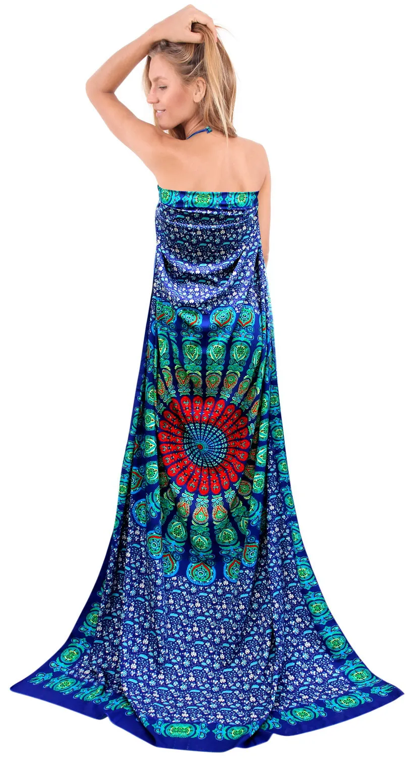 La Leela Soft Light Bathing Suit Tie Slit Sarong Digital 78"X39" Navy Blue_4918