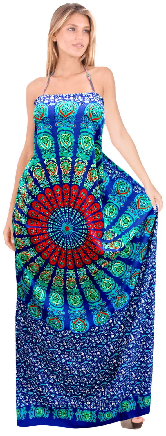 La Leela Soft Light Bathing Suit Tie Slit Sarong Digital 78"X39" Navy Blue_4918