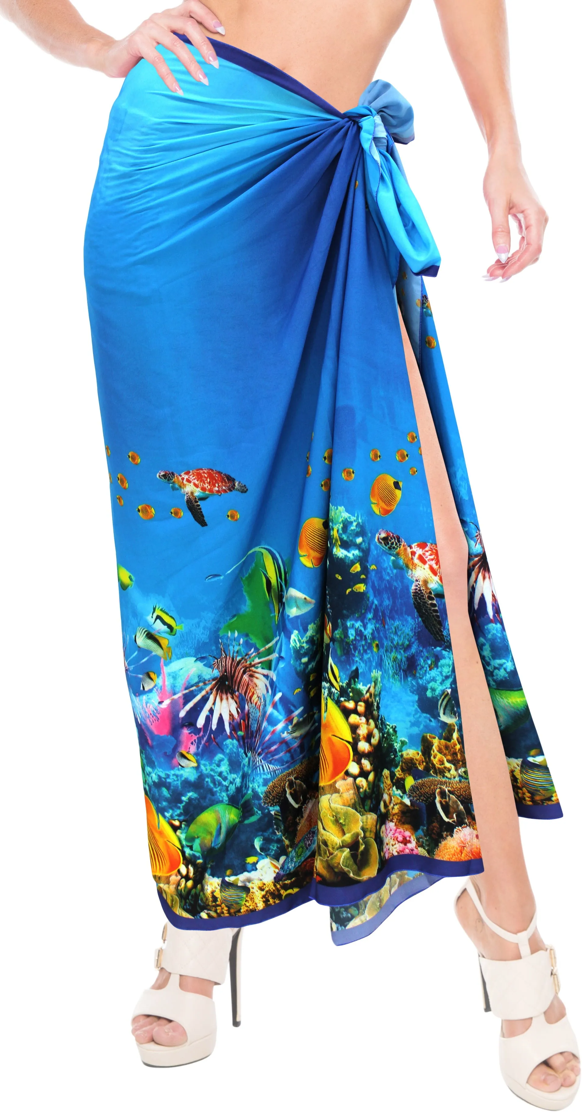 La Leela Soft Light Swimwear Women Wrap Beach Sarong Digital 78"X39" Blue_6766