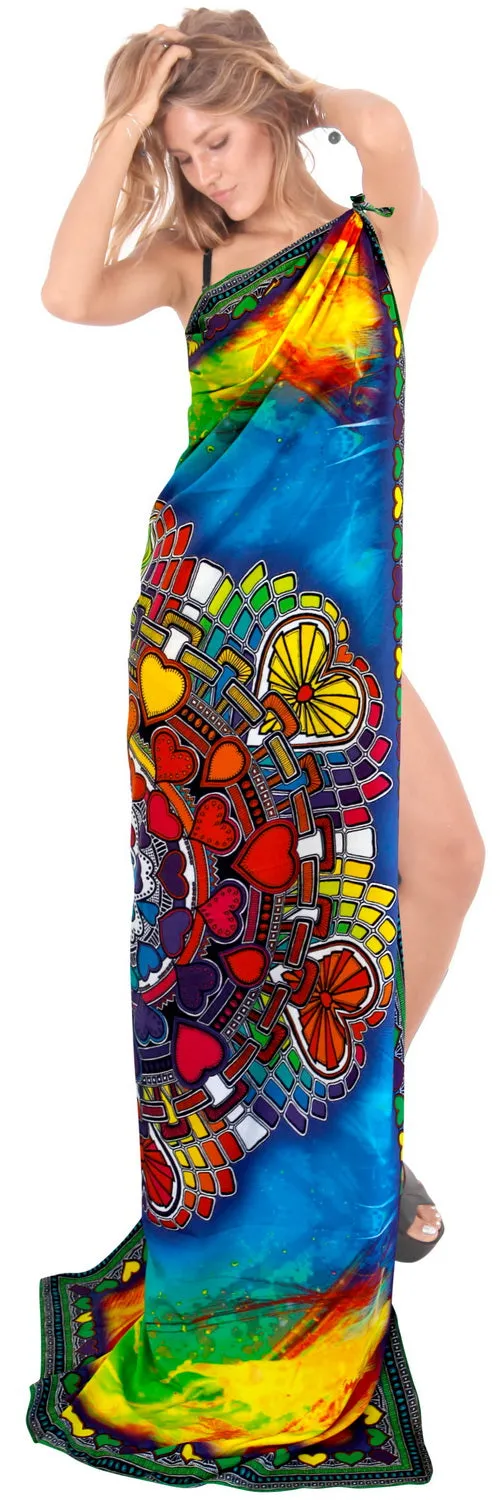 La Leela Soft Light Tie Slit Aloha Bali Women Sarong Digital 78"X39" Multi_4913